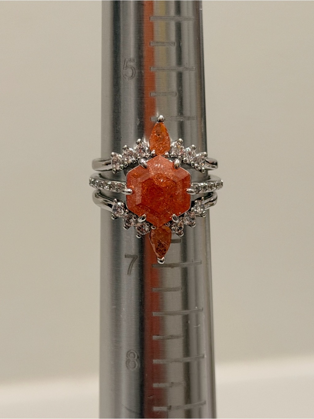 Hexagon Orange Gemstone Halo Ring in Silver Tone by Bomb Party NWOT! - Picture 3 of 6